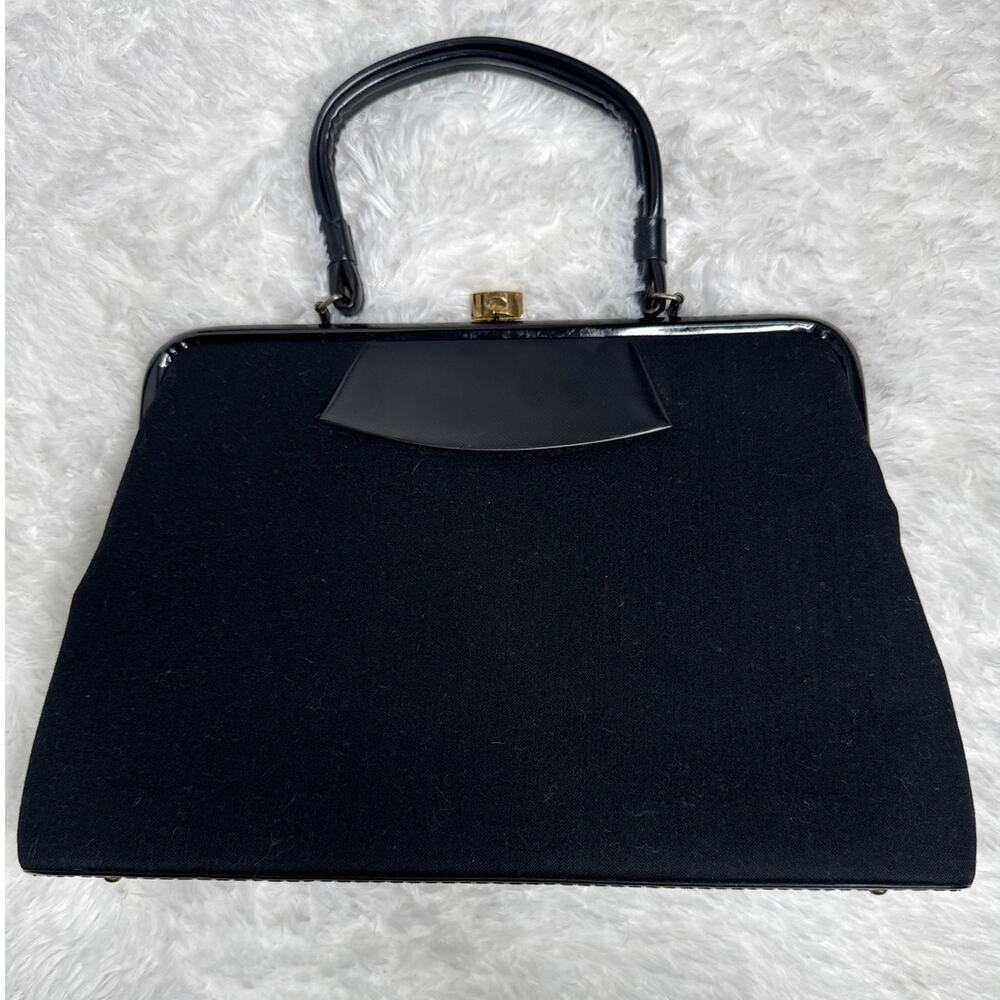 50's Caron of Houston hand decorated floral appliqué purse top handle kiss lock - Picture 5 of 12